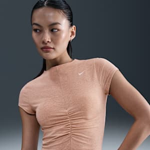 ナイキ スポーツウェア チル ニット ウィメンズ タイト ショートスリーブ クロップド モックネック トップ