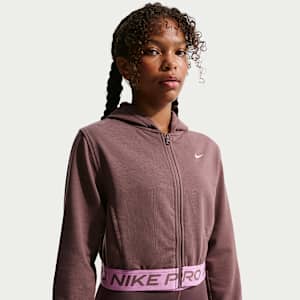 Sudadera con gorro Dri-FIT de cierre completo para niña talla grande Nike Pro Fleece