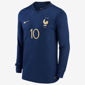 France National Team 2022/23 Stadium Home (Kylian Mbappe) Men's Nike Dri-FIT Long-Sleeve Soccer Jersey