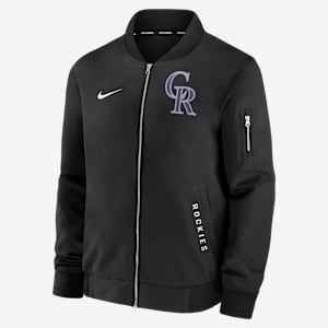 Chamarra bomber Nike de la MLB de cierre completo para hombre Colorado Rockies Authentic Collection Dugout