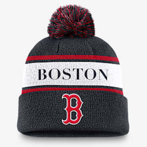 Gorro con dobladillo Nike de la MLB con pompón para hombre Boston Red Sox Team Stripe Peak