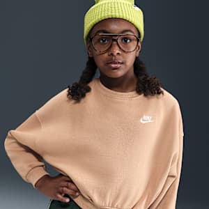 Φούτερ με crew λαιμόκοψη σε τετράγωνη γραμμή Nike Sportswear Club Fleece για κορίτσια