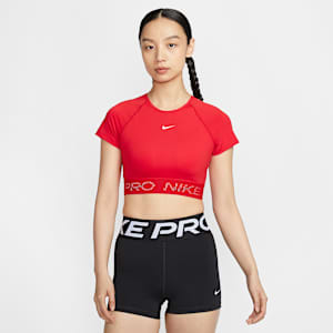 Nike Pro 女款 Dri-FIT 短袖短版圖樣上衣