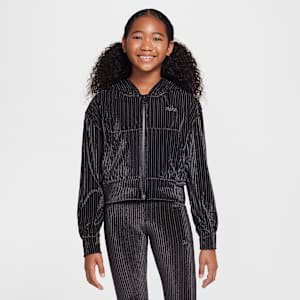 Sudadera con gorro de tela de canalé de cierre completo para niña talla grande Nike Sportswear