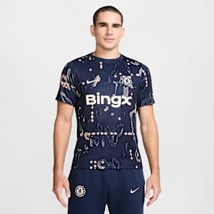 Playera de fútbol de manga corta Nike Dri-FIT para antes del partido para hombre Chelsea FC Academy Pro SE