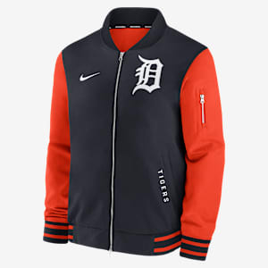 Chamarra bomber Nike de la MLB de cierre completo para hombre Detroit Tigers Authentic Collection Dugout