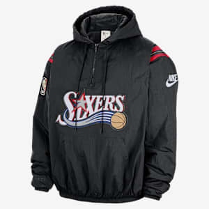 Sudadera con gorro de medio cierre Nike Therma-FIT de la NBA para hombre Philadelphia 76ers Hardwood Classics