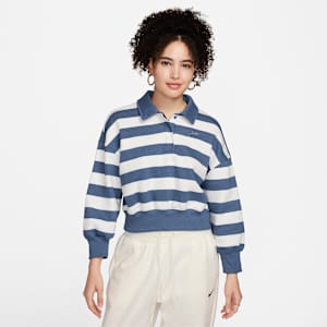 Polo cropped oversized de rayas con magas 3/4 para mujer Nike Sportswear Phoenix Fleece