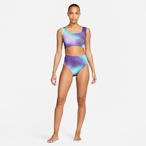 Top cropped de natación reversible para mujer Nike Aurora Borealis