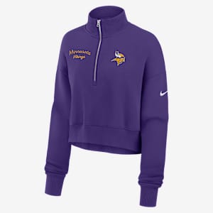Sudadera de cuello redondo Nike de la NFL cropped con cierre de 1/4 para mujer Minnesota Vikings Phoenix