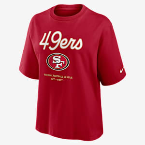 Playera Nike de la NFL para mujer San Francisco 49ers Essential Script Boxy