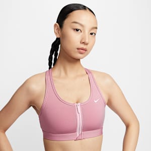 สปอร์ตบราผู้หญิงซัพพอร์ตระดับกลางเสริมฟองน้ำ Nike Swoosh Front Zip