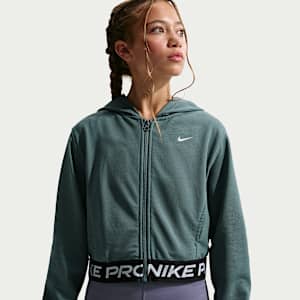 Nike Pro Fleece Dri-FIT hettejakke til store barn (jente)