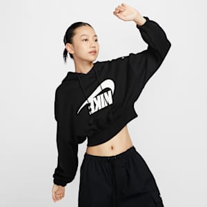 เสื้อมีฮู้ดแบบสวมผ้าเฟรนช์เทรีเอวลอยทรงโอเวอร์ไซส์ผู้หญิง Nike Sportswear