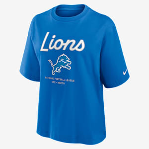 Playera Nike de la NFL para mujer Detroit Lions Essential Script Boxy