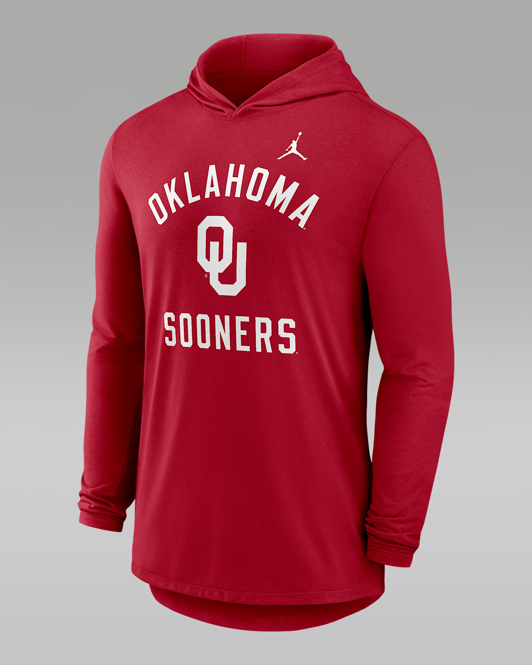 Oklahoma Campus Arch Men's Jordan Brand Dri-FIT College Long-Sleeve Hooded T-Shirt - Crimson