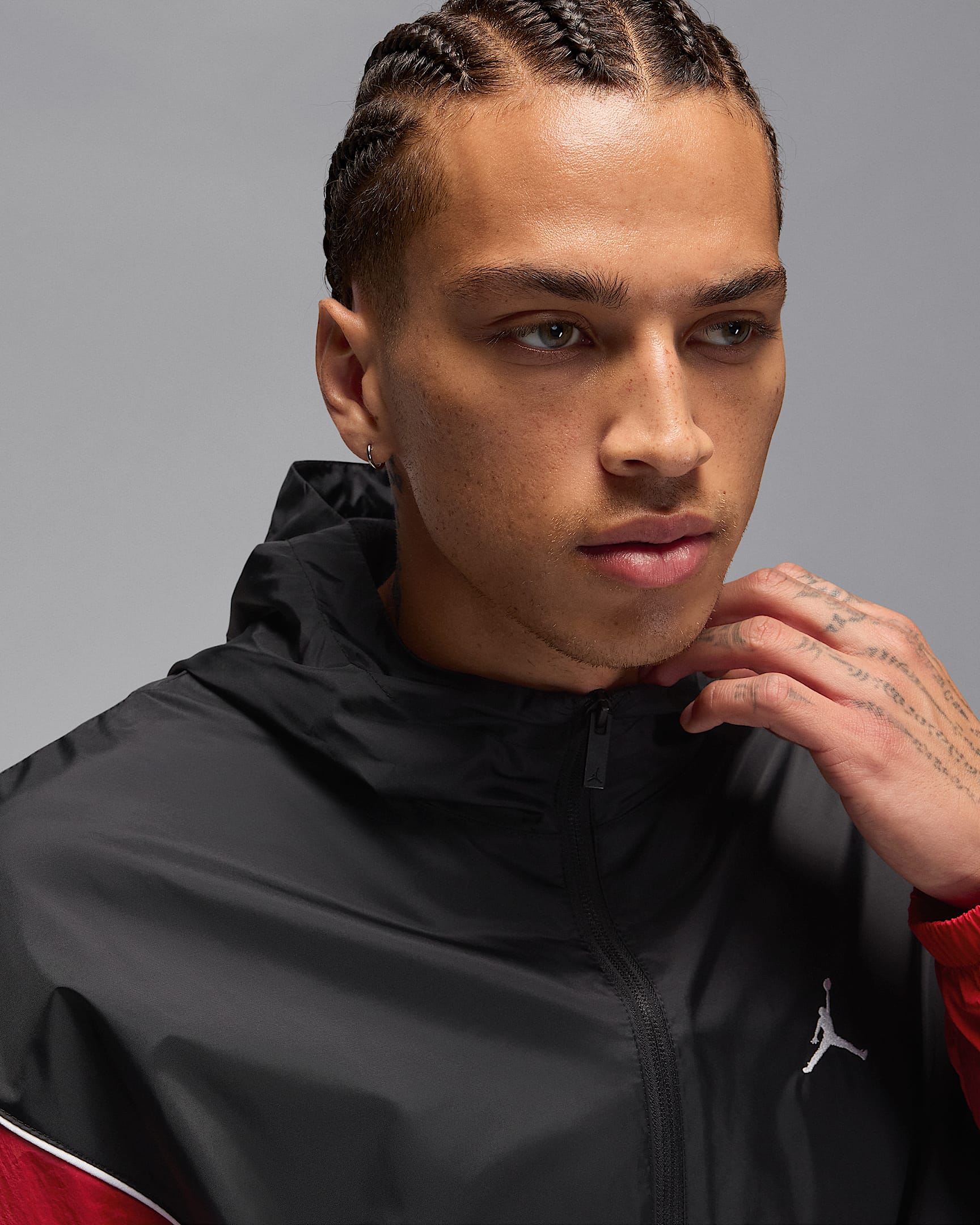 Jordan Brooklyn Men's Hooded Draft Jacket - Black/Gym Red/White/White