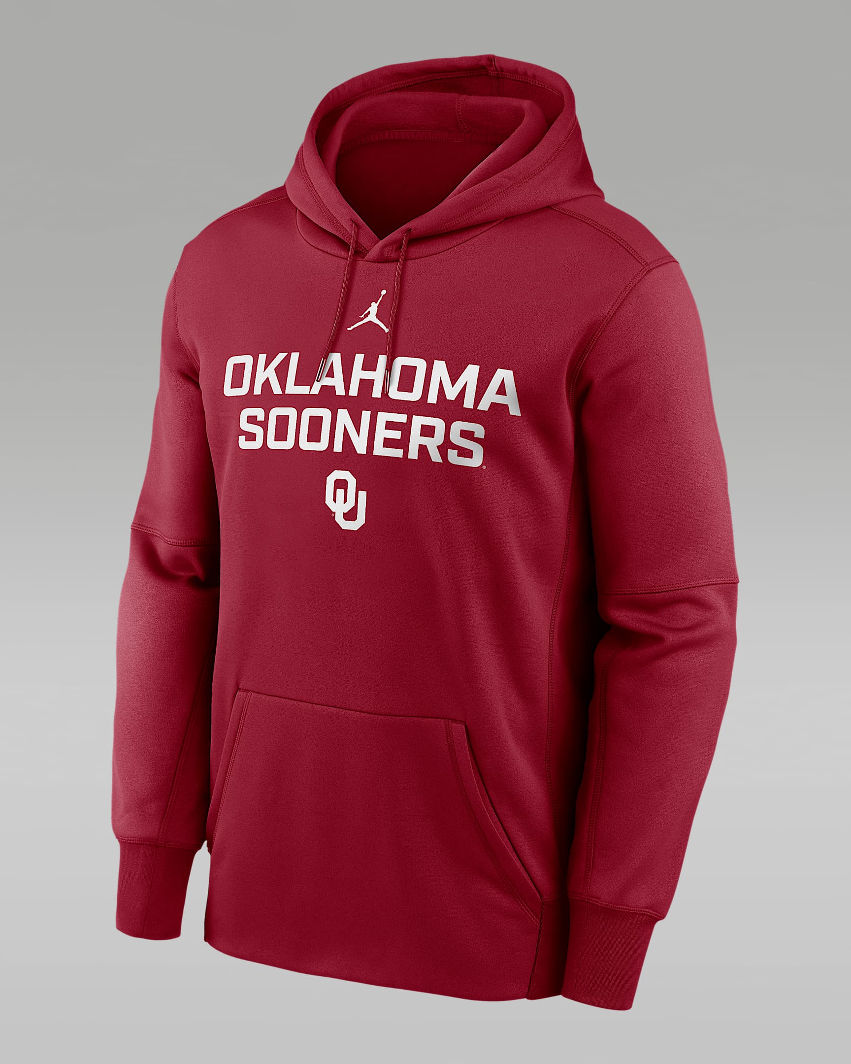 Oklahoma Team Stacked Men’s Nike Therma College Pullover Hoodie - Crimson