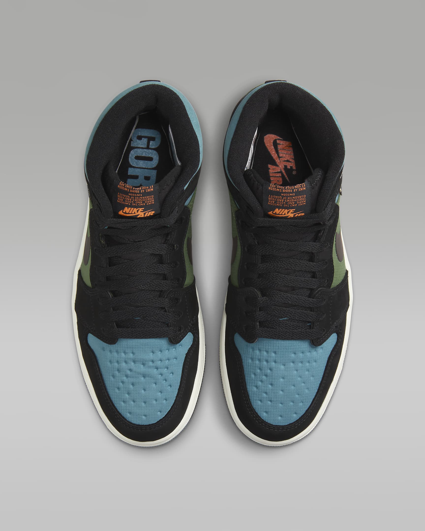 Air Jordan 1 Shoes - Black/Bright Mandarin/Sail/Sky J Light Olive