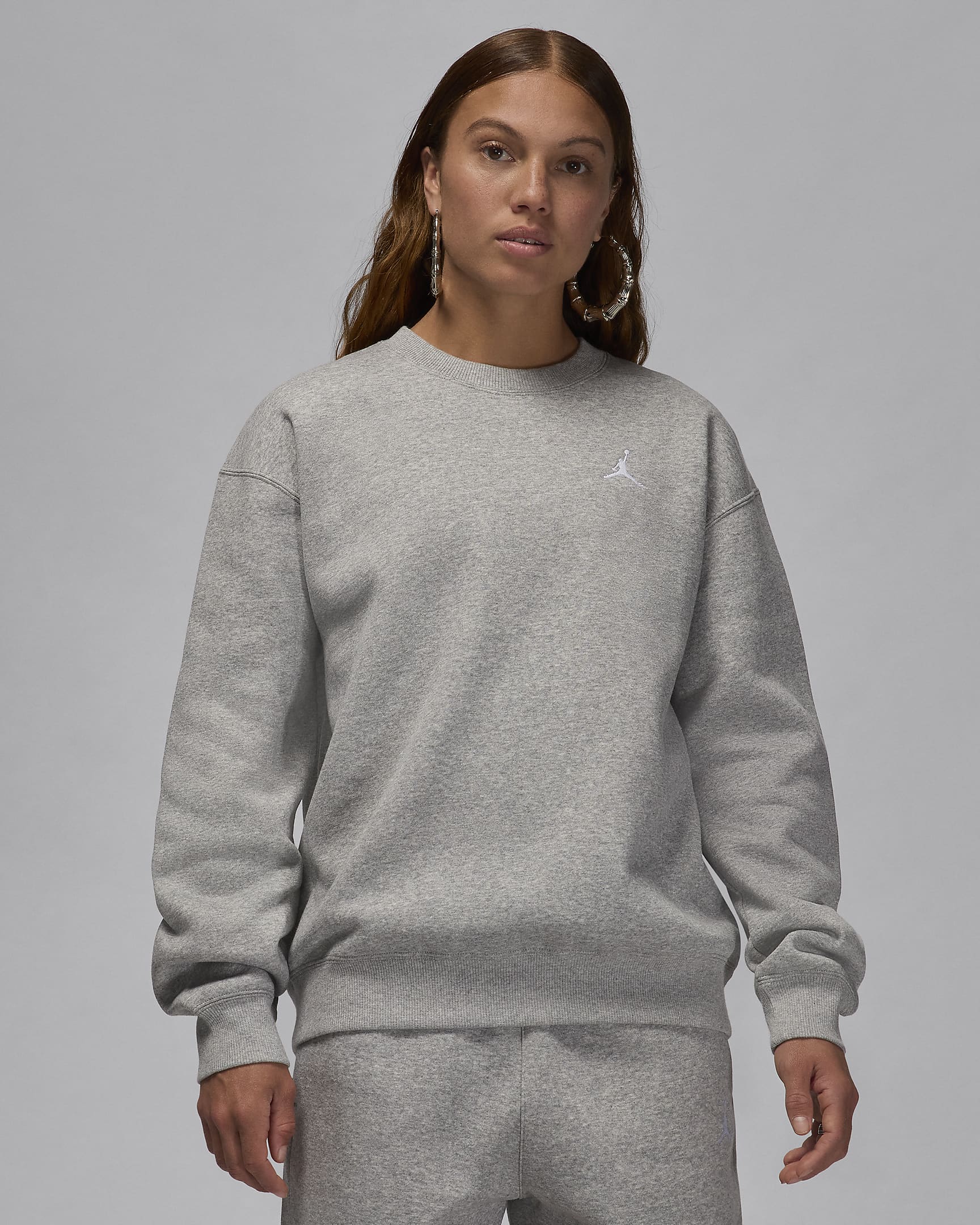 Sweatshirt Jordan Brooklyn Fleece med rund hals för kvinnor - Dark Grey Heather/Vit