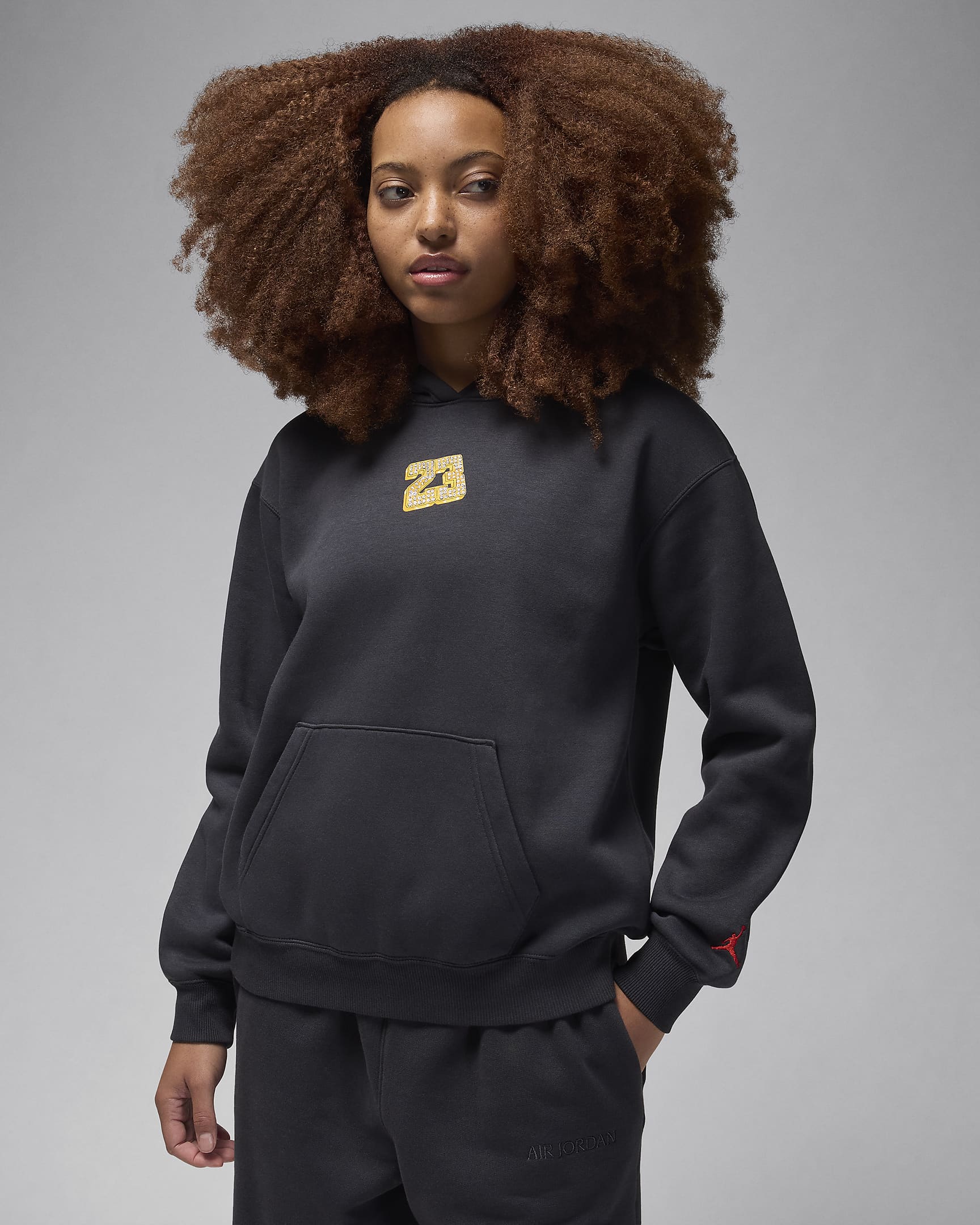 Jordan Brooklyn Fleece Women's Pullover Hoodie - Off Noir/Gym Red