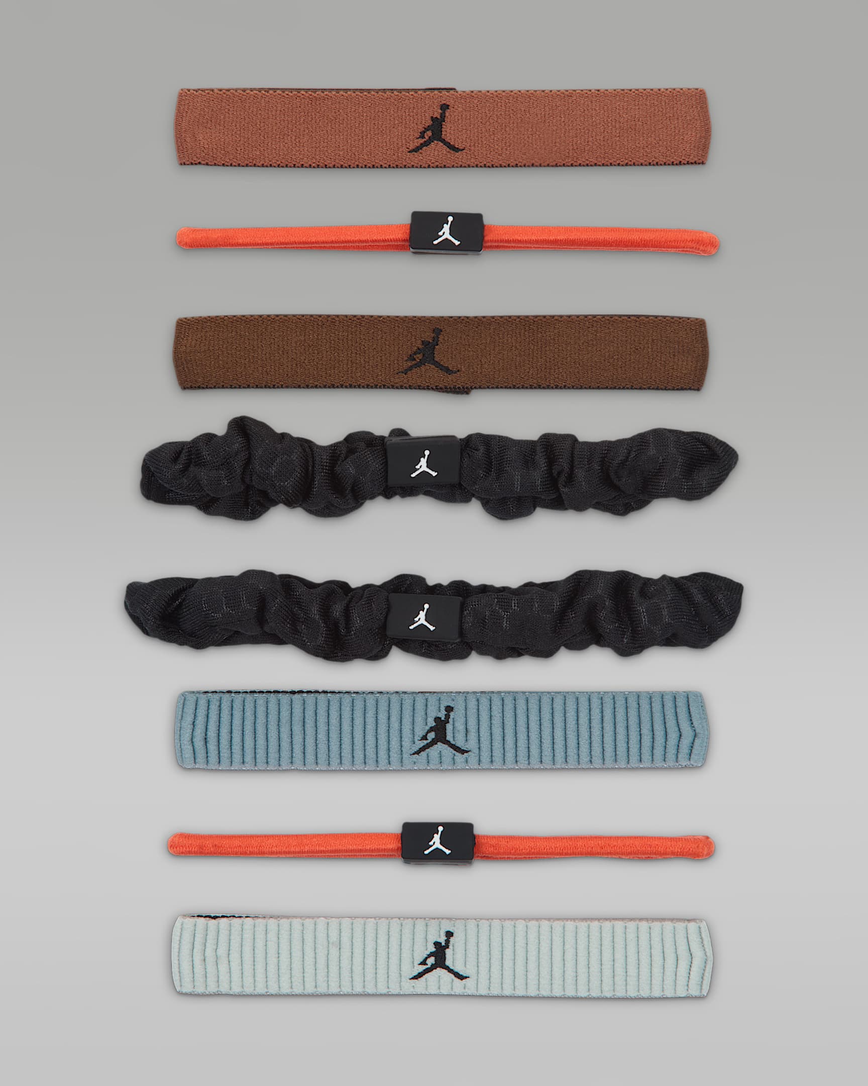 Jordan Sport Gomas elásticas variadas para el pelo (Paquete de 8) - Red Bark/Team Orange/Negro