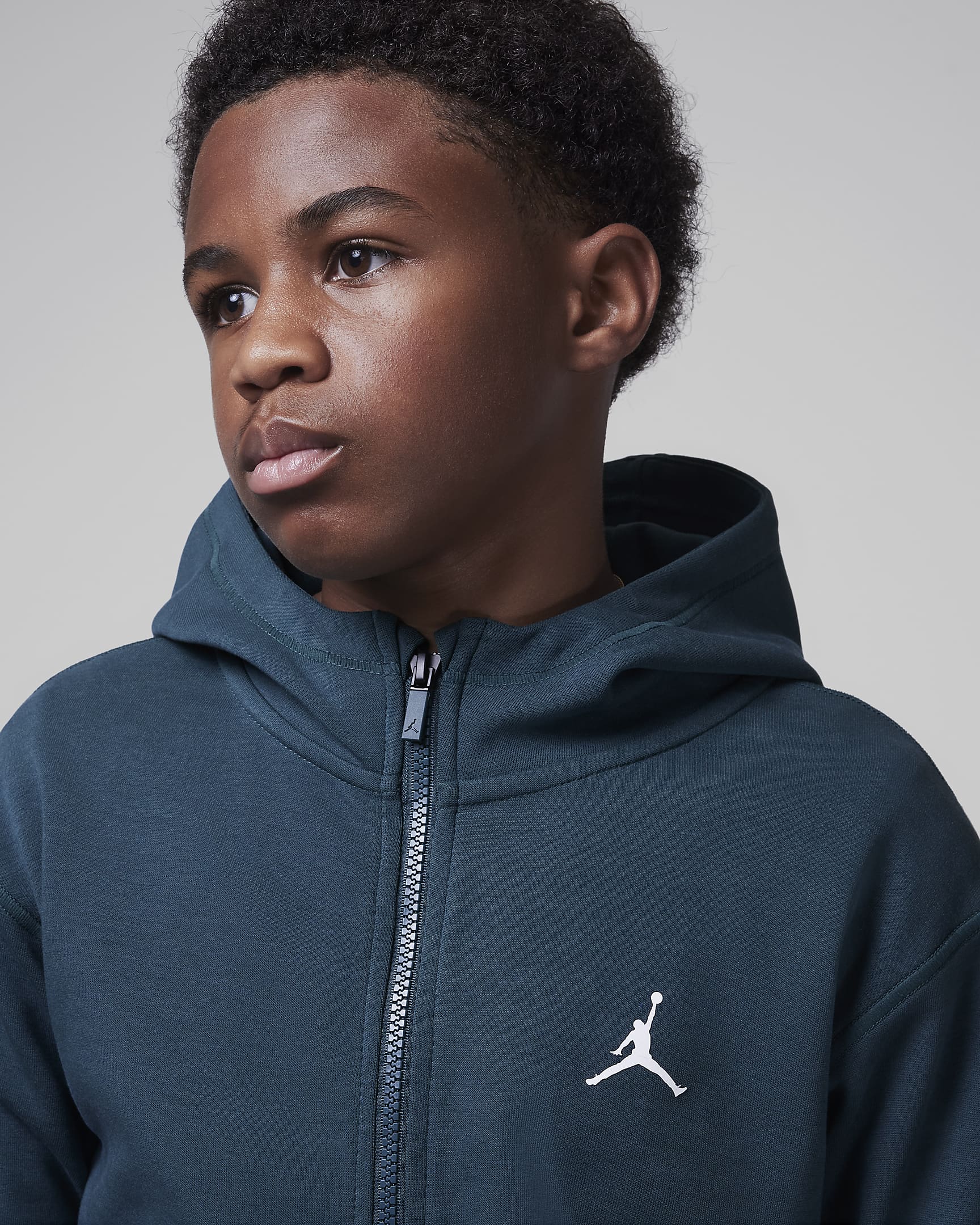 Jordan Dri-FIT MJ Sport Big Kids' Statement Hoop Fleece Full-Zip Hoodie - Oxidized Green