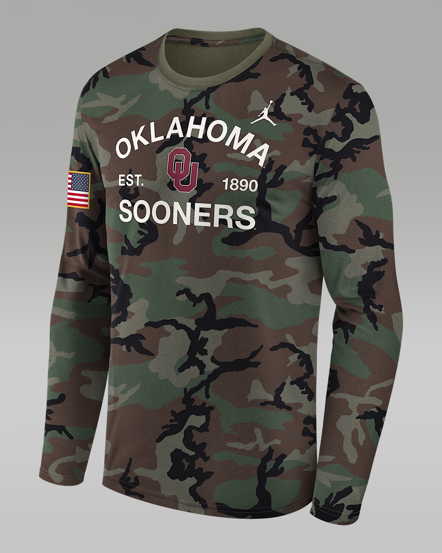 Oklahoma 2025 Military Appreciation Legend Men's Jordan Brand Dri-FIT College Long-Sleeve T-Shirt - Olive