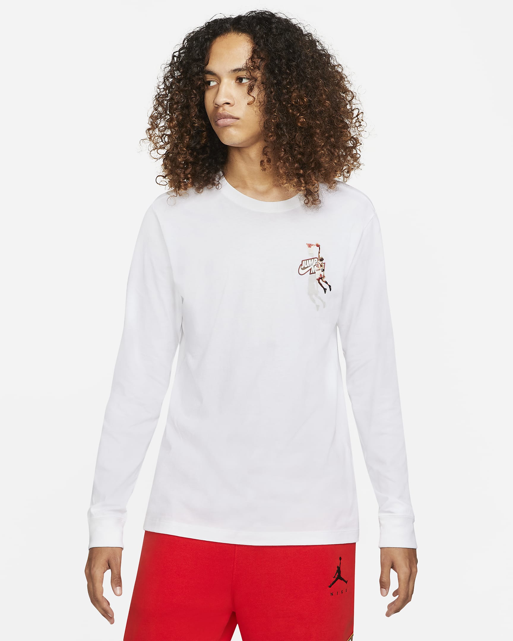 Playera de manga larga para hombre Jordan Jumpman - Blanco/Rojo chile