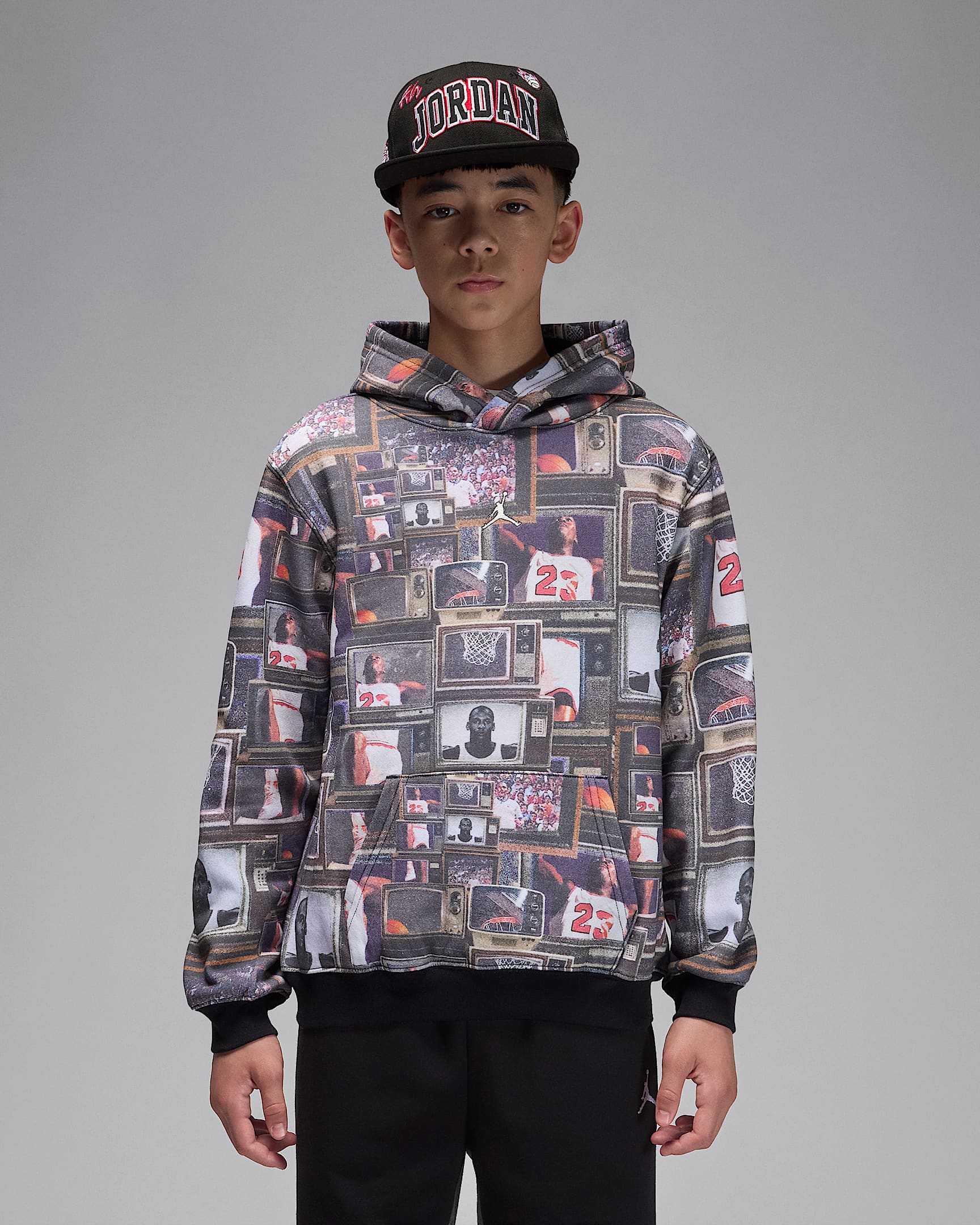 Jordan Big Kids' Brooklyn Printed Fleece Pullover Hoodie - Black