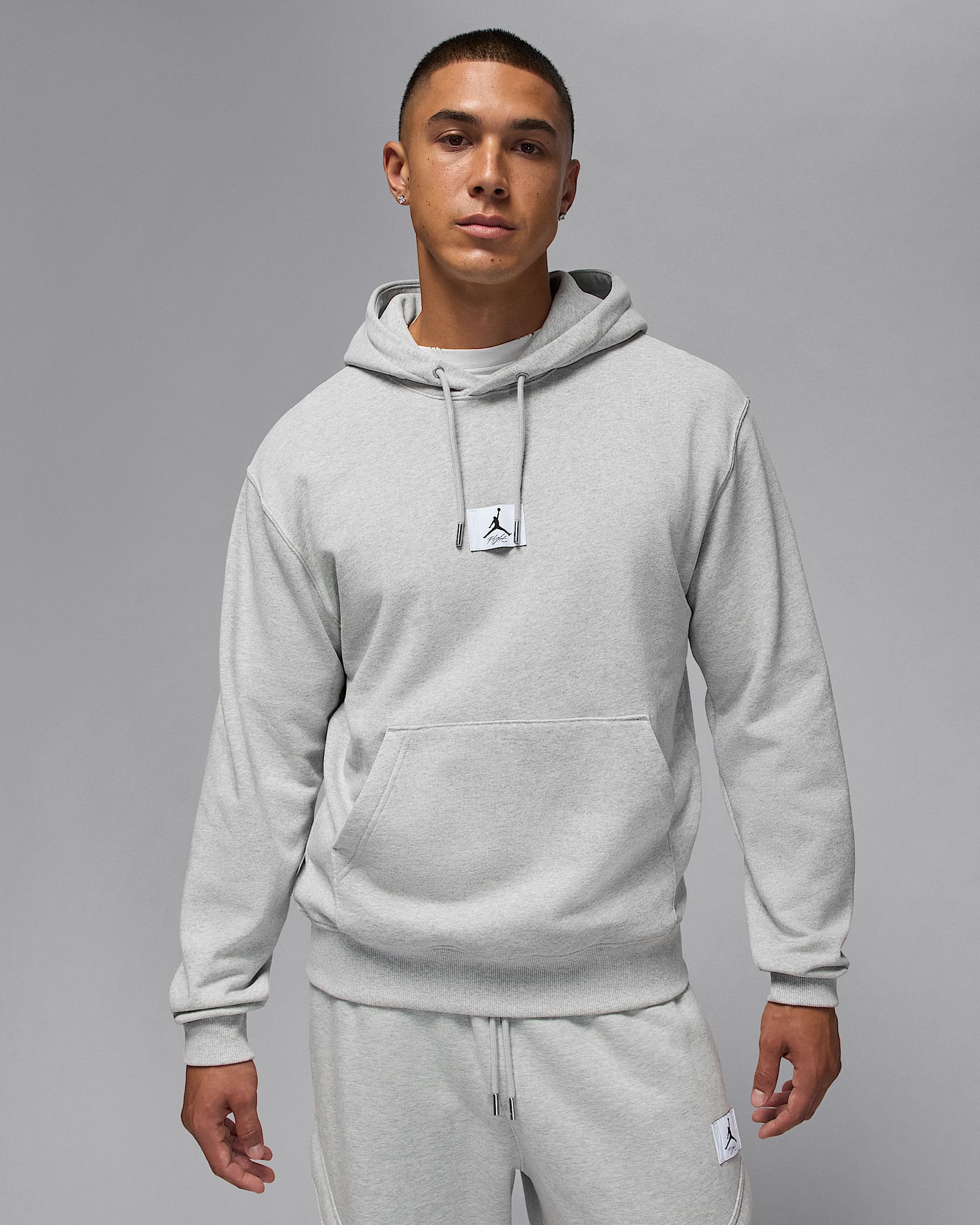 Jordan Flight Fleece Men's Pullover Hoodie - Grey Heather/Black