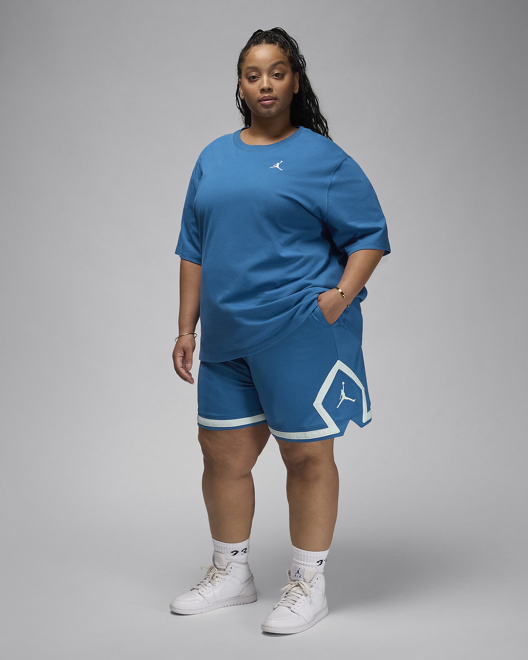 Jordan Sport Women's Diamond Shorts (Plus Size) - Industrial Blue/Industrial Blue/Barely Green/Barely Green