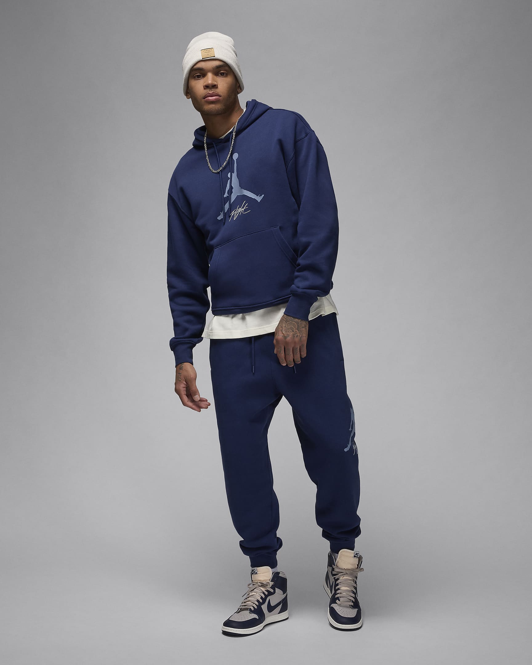 Jordan Essentials fleecehettegenser til herre - Midnight Navy/Ashen Slate