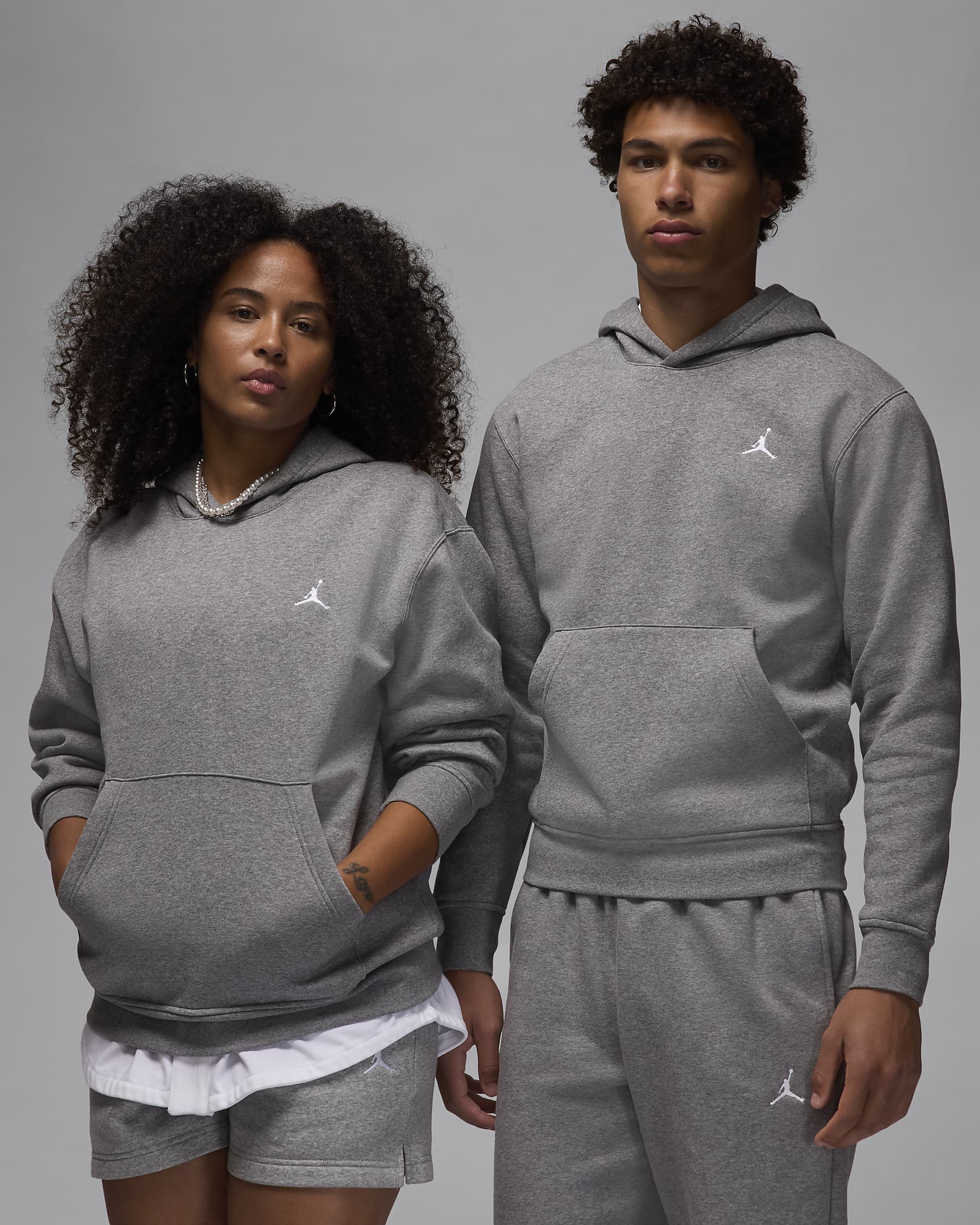 Jordan Brooklyn Fleece Men's Pullover Hoodie - Carbon Heather/White