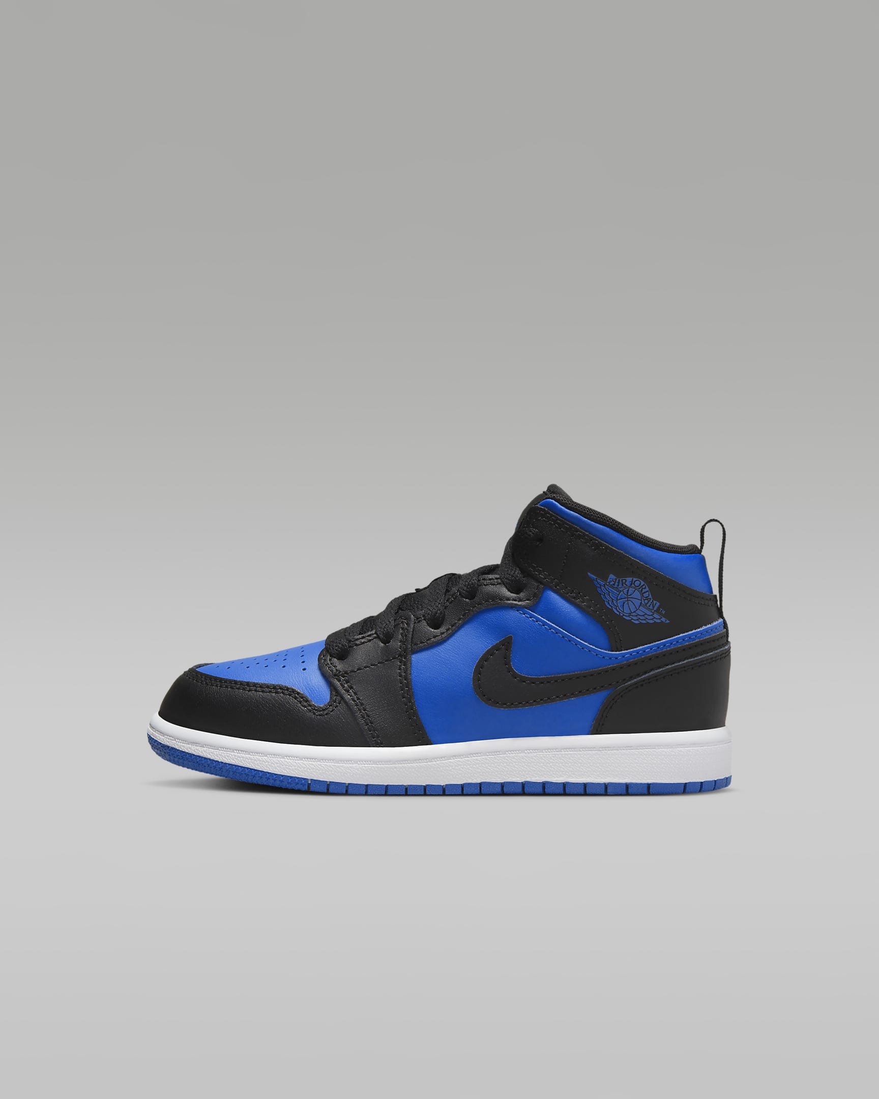 Jordan 1 Mid Younger Kids' Shoes - Black/Black/White/Royal Blue