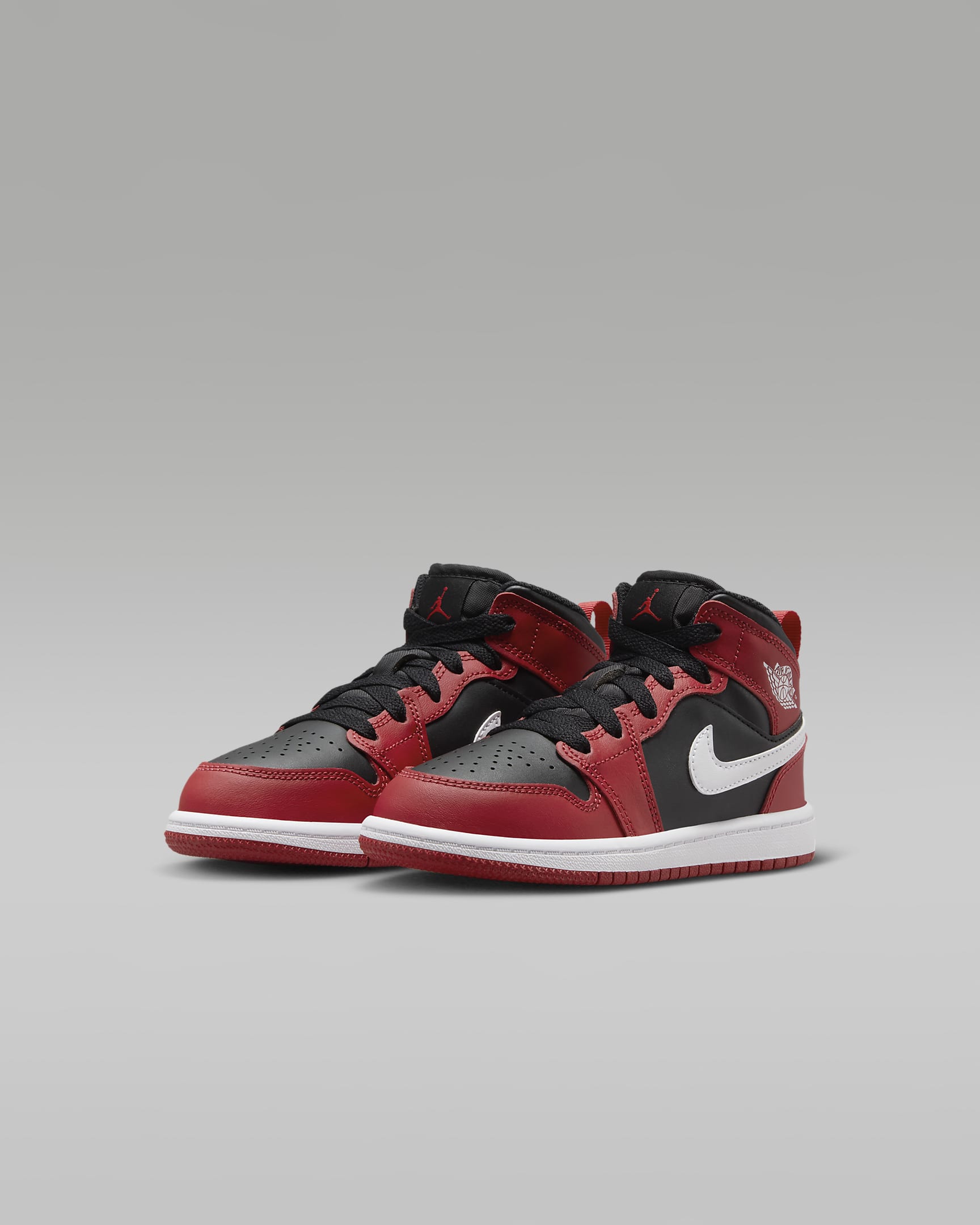 Jordan 1 Mid Younger Kids' Shoes - Black/Gym Red/White