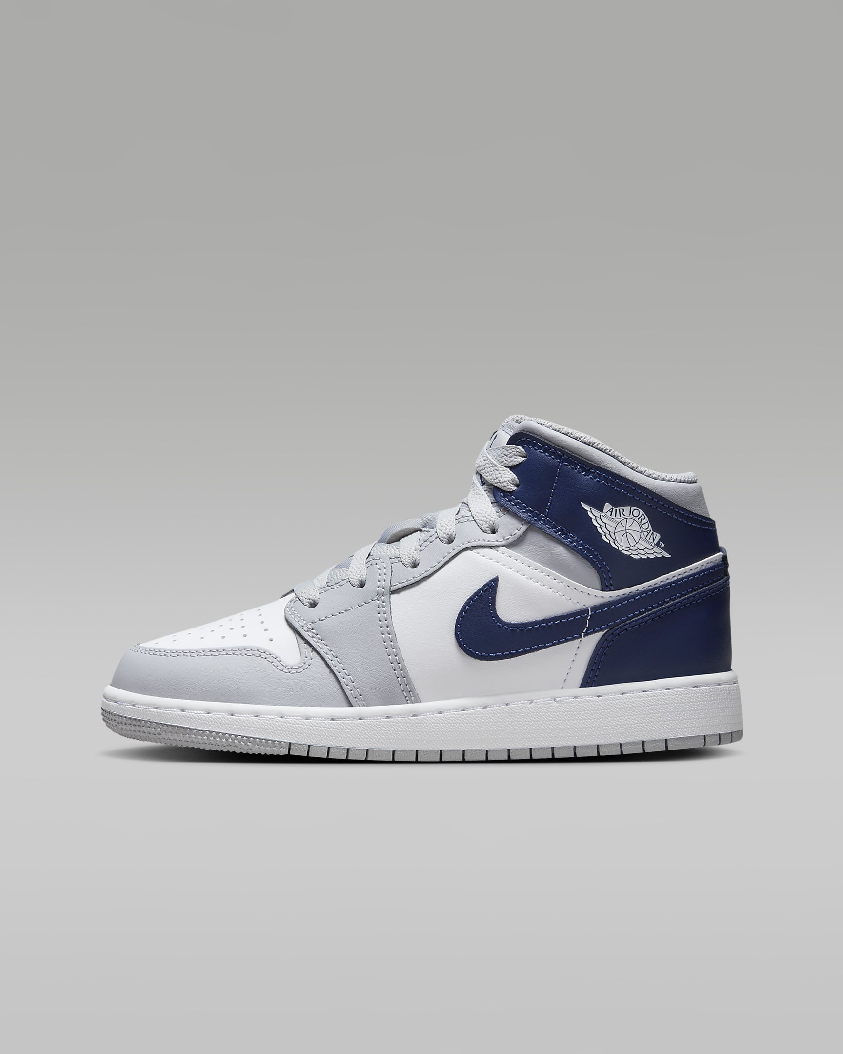 Air Jordan 1 Mid Schuh für ältere Kinder - Weiß/Wolf Grey/Midnight Navy