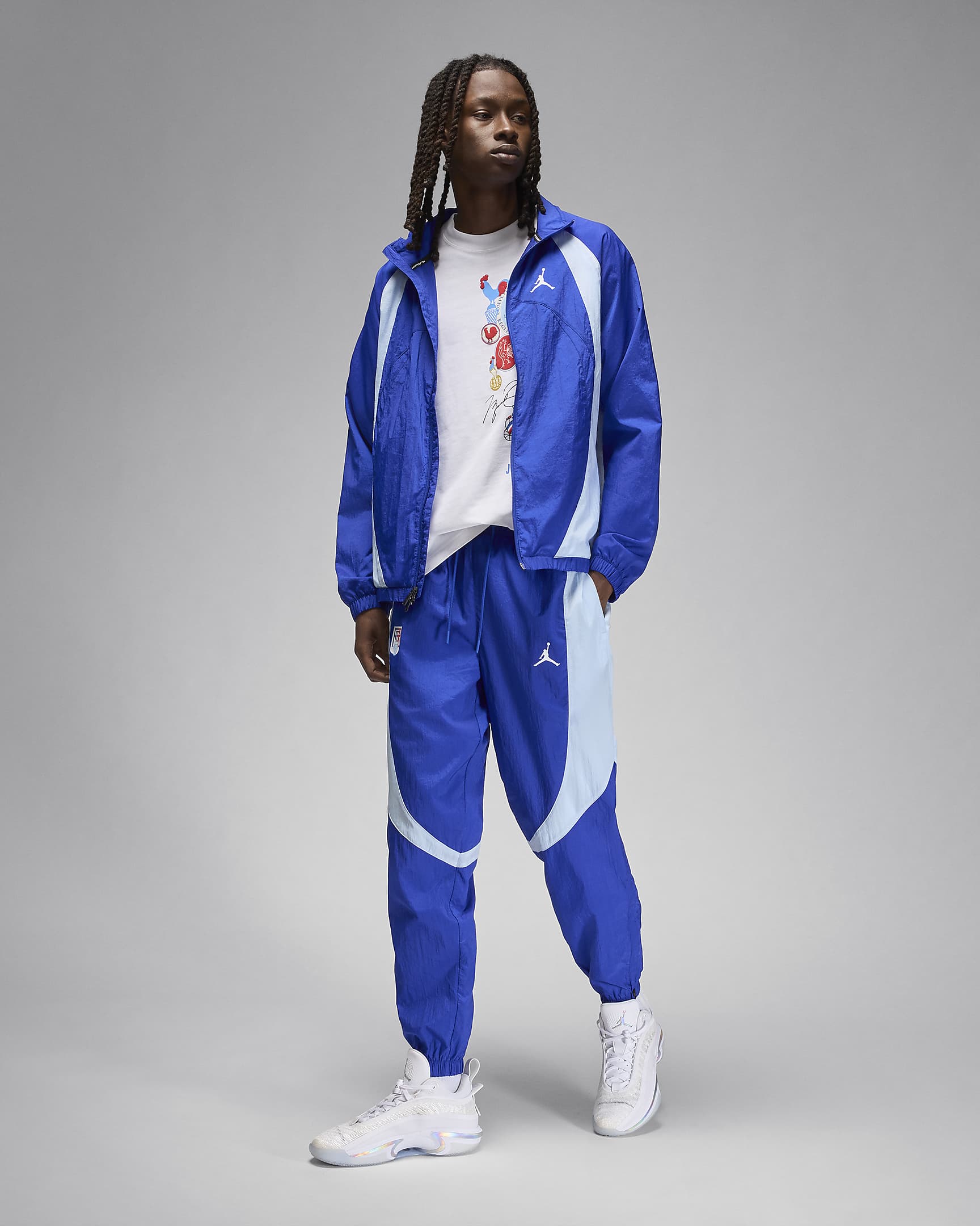 Jordan Sport JAM x Fédération Française de Basketball oppvarmingsjakke til herre - Old Royal/Celestine Blue/Hvit