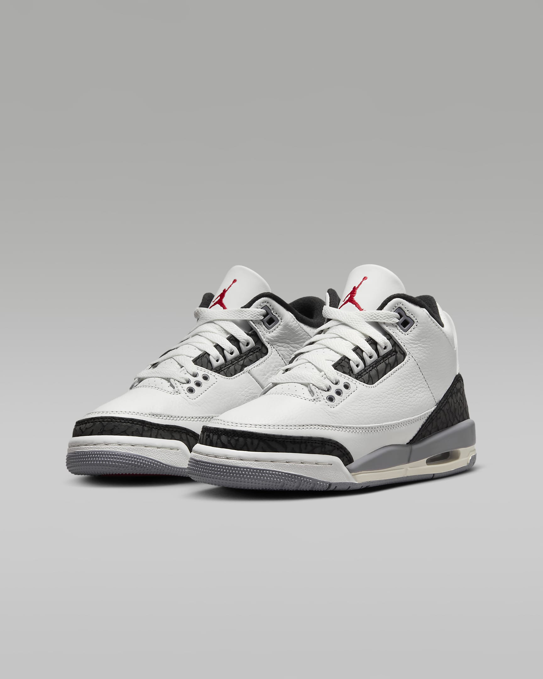 Tenis para niños grandes Air Jordan 3 Retro "Cement Grey" - Blanco cumbre/Gris cemento/Negro/Rojo pasión