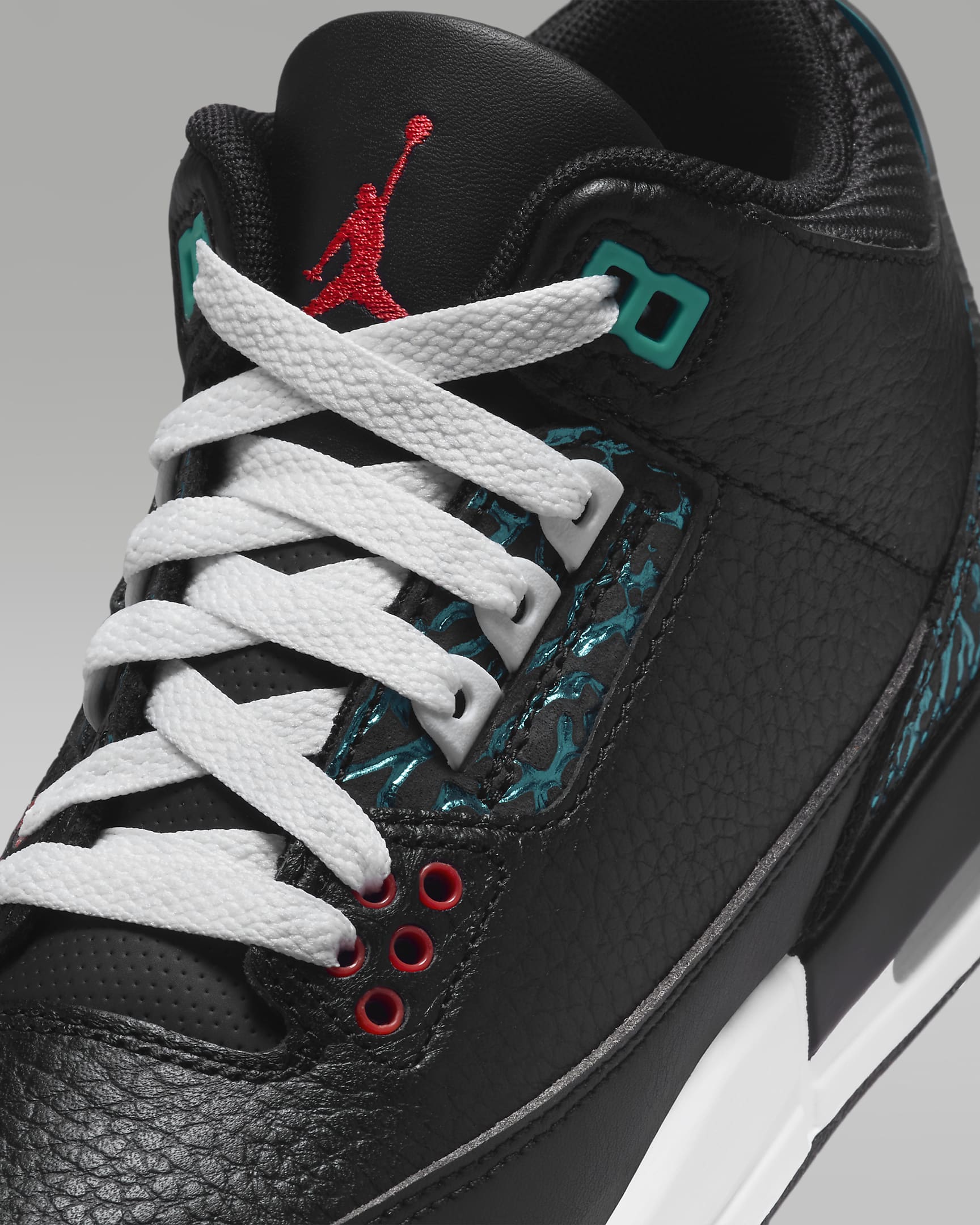 Tenis para niños grandes Air Jordan 3 Retro - Negro/Hiperjade/Blanco/Rojo sirena