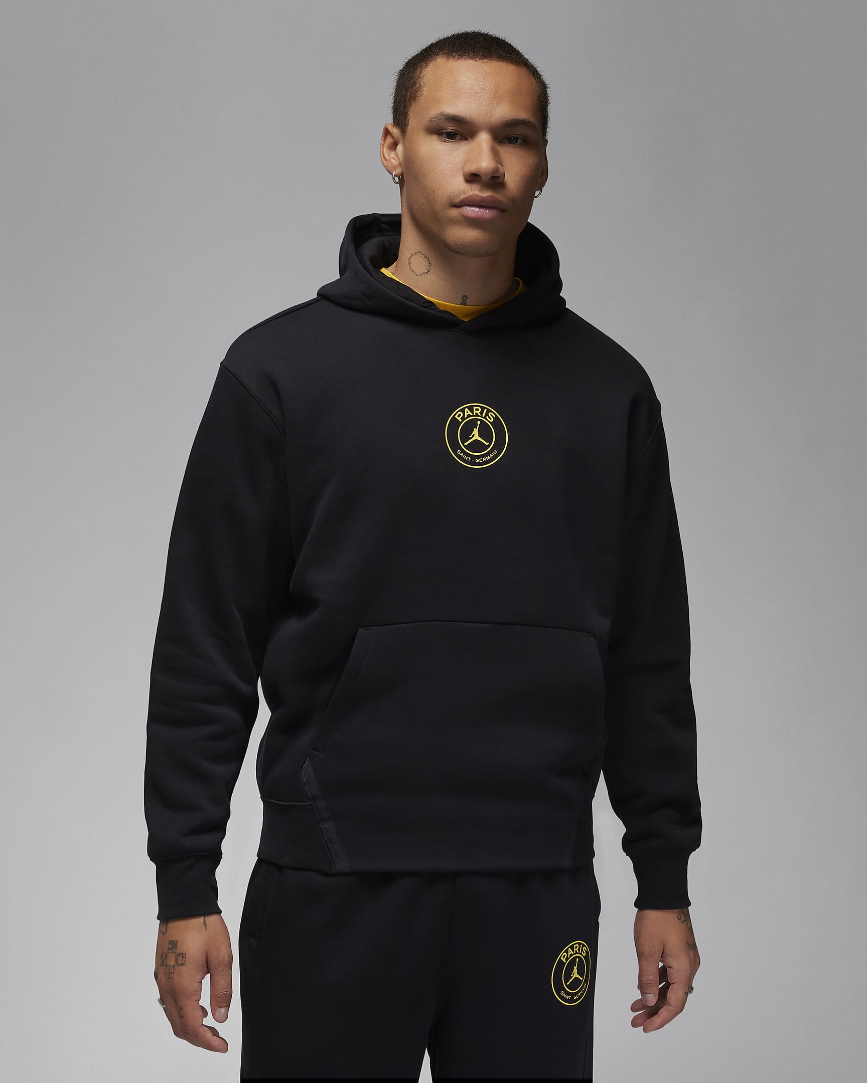 Paris Saint-Germain Men's Fleece Pullover Hoodie - Black/Cargo Khaki