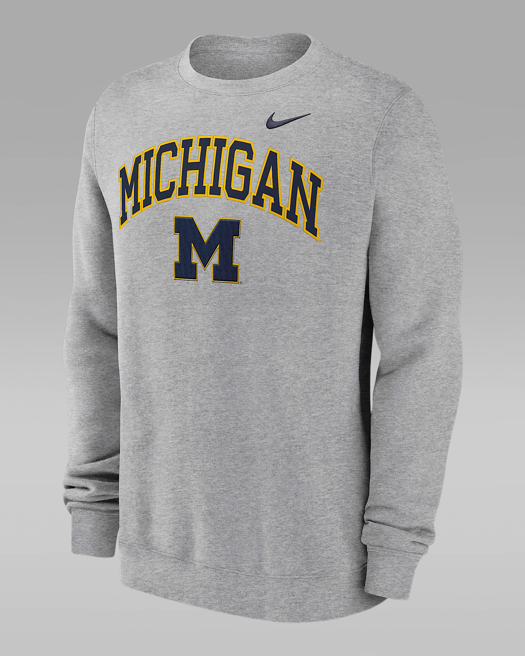 Michigan Arch Men's Nike College Pullover Crew - Grey