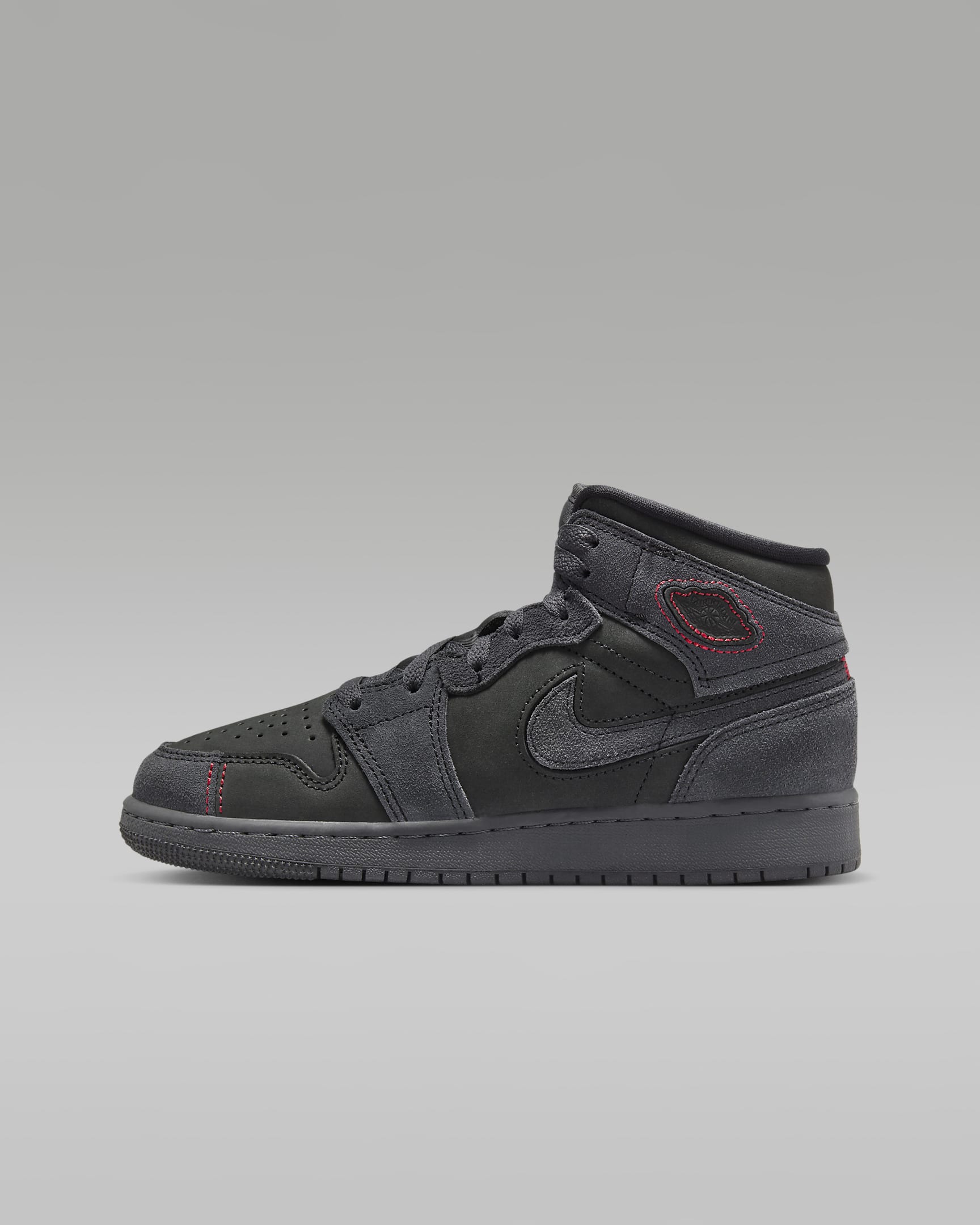 Air Jordan 1 Mid SE Craft Big Kids' Shoes - Dark Smoke Grey/Varsity Red/Black