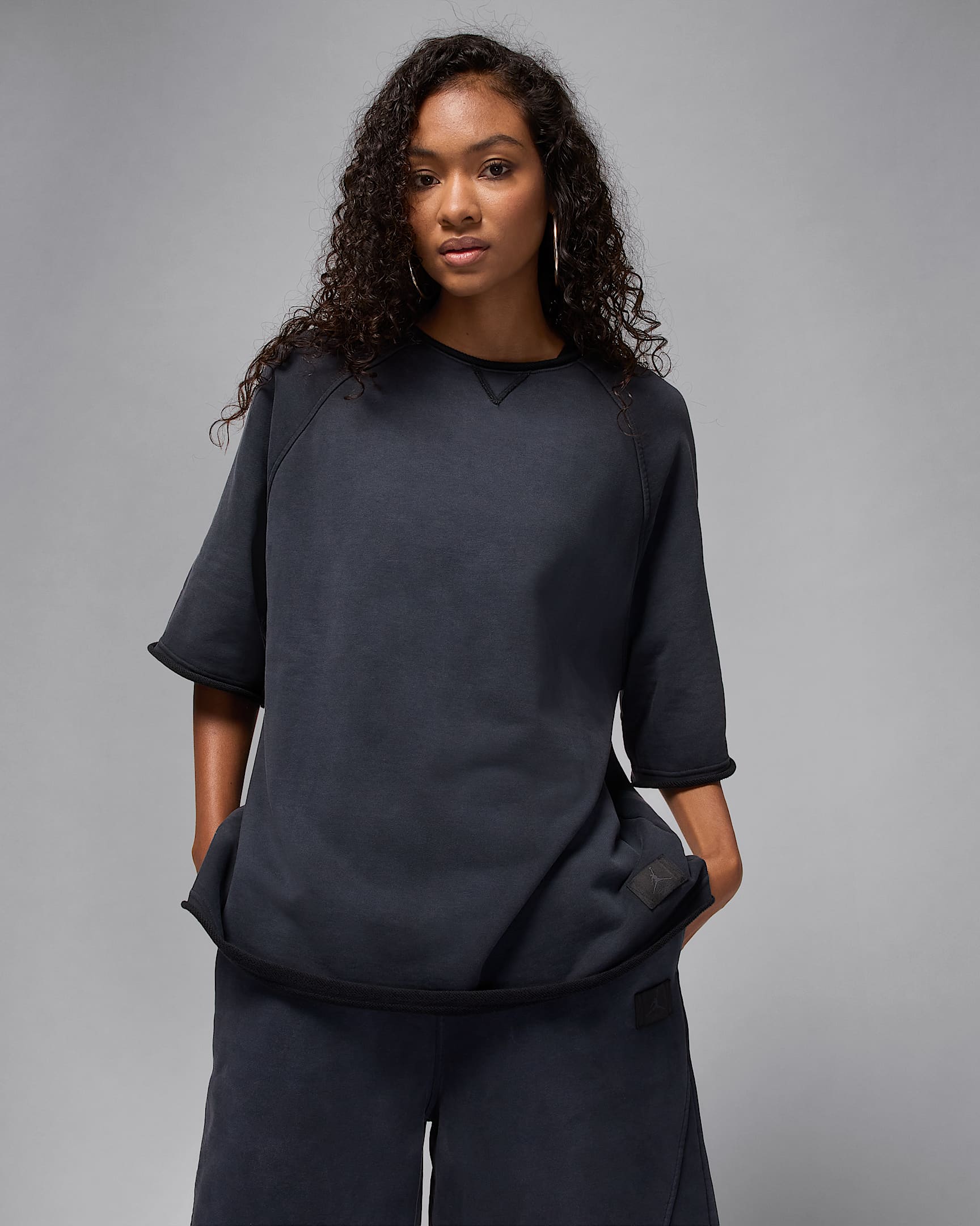 Jordan Flight Fleece Women's Oversized Short-Sleeve French Terry Top - Black/Dark Smoke Grey