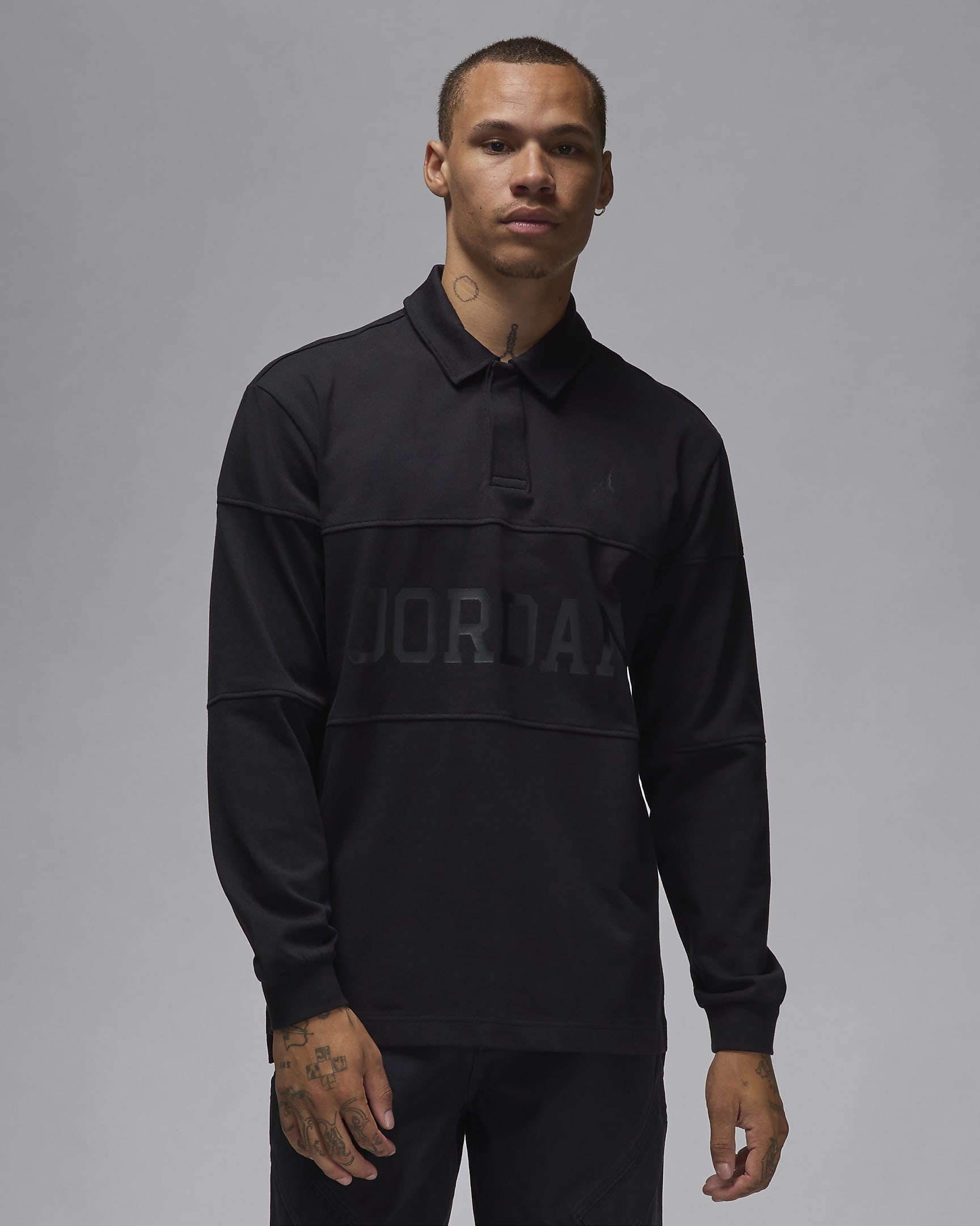 Jordan Essentials Rugby-Longsleeve für Herren - Schwarz/Schwarz