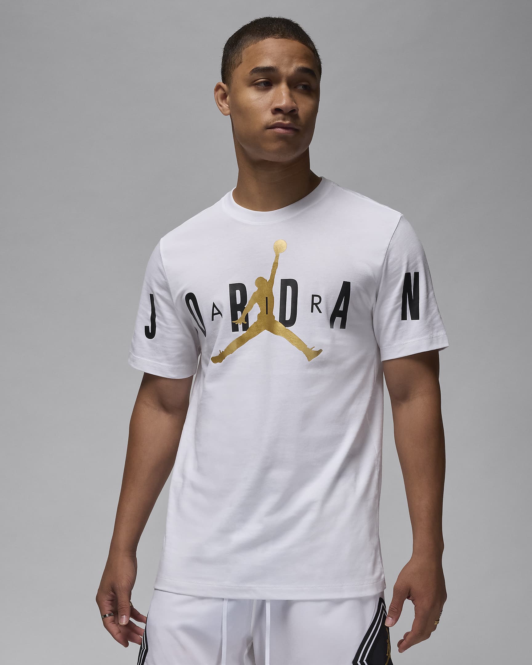 Jordan Air Men's Stretch T-Shirt - White/Metallic Gold/Black