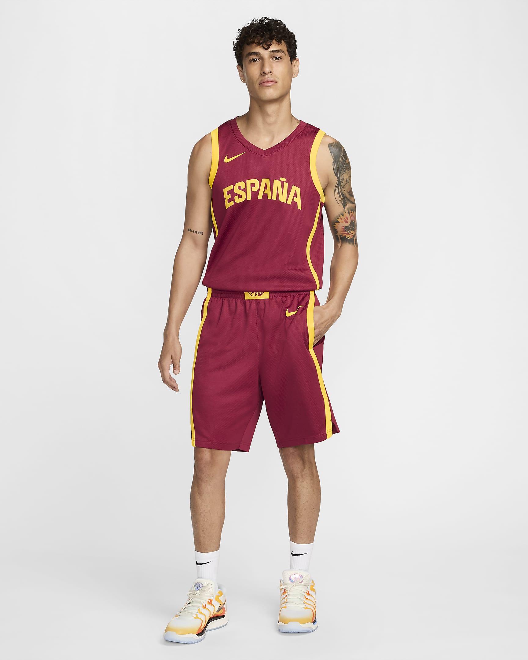 Calções de basquetebol Nike Limited Road Espanha para homem - Carmesim Team/Amarelo Tour