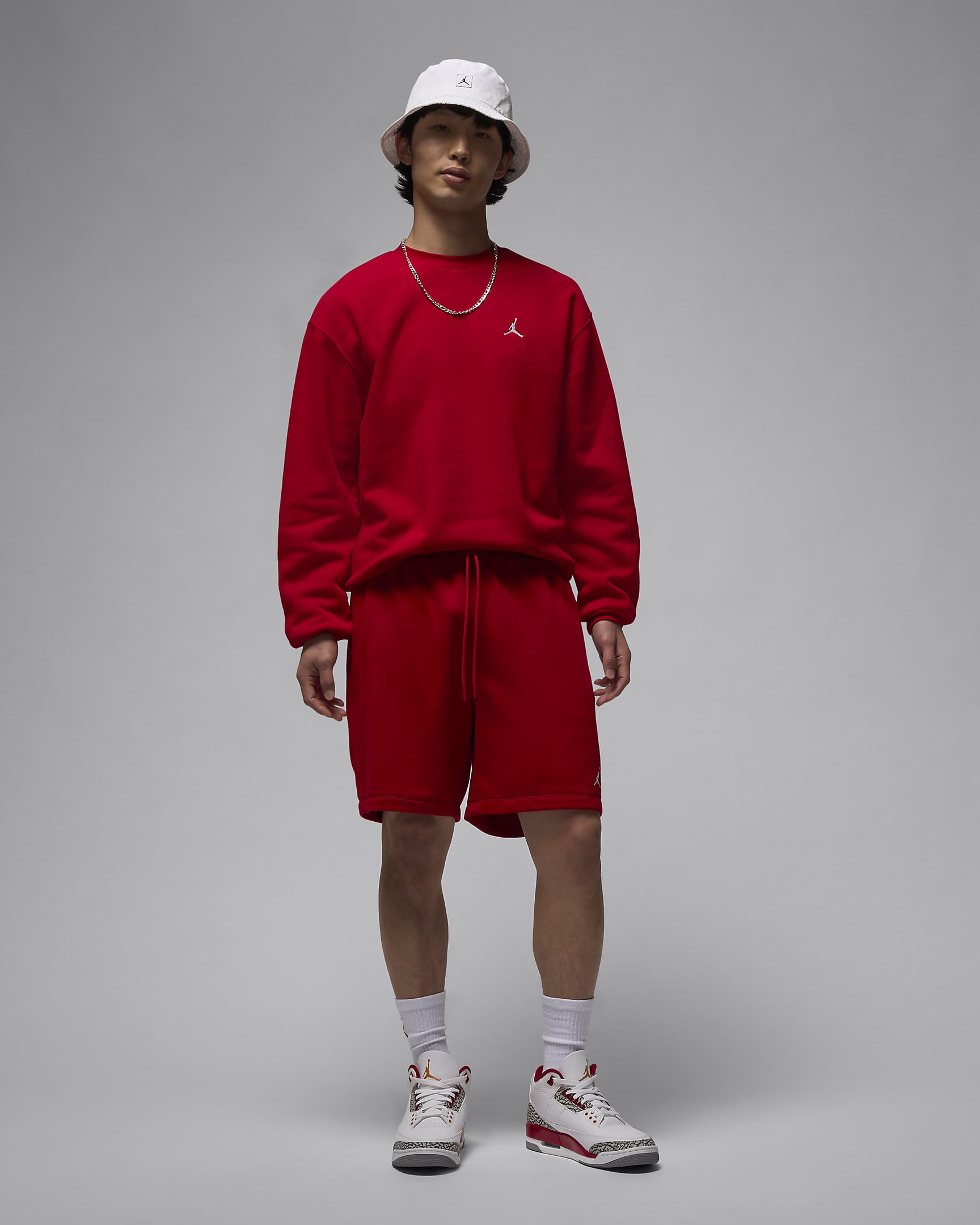 Jordan Brooklyn Fleece kerek nyakkivágású férfipulóver - Gym Red/Fehér