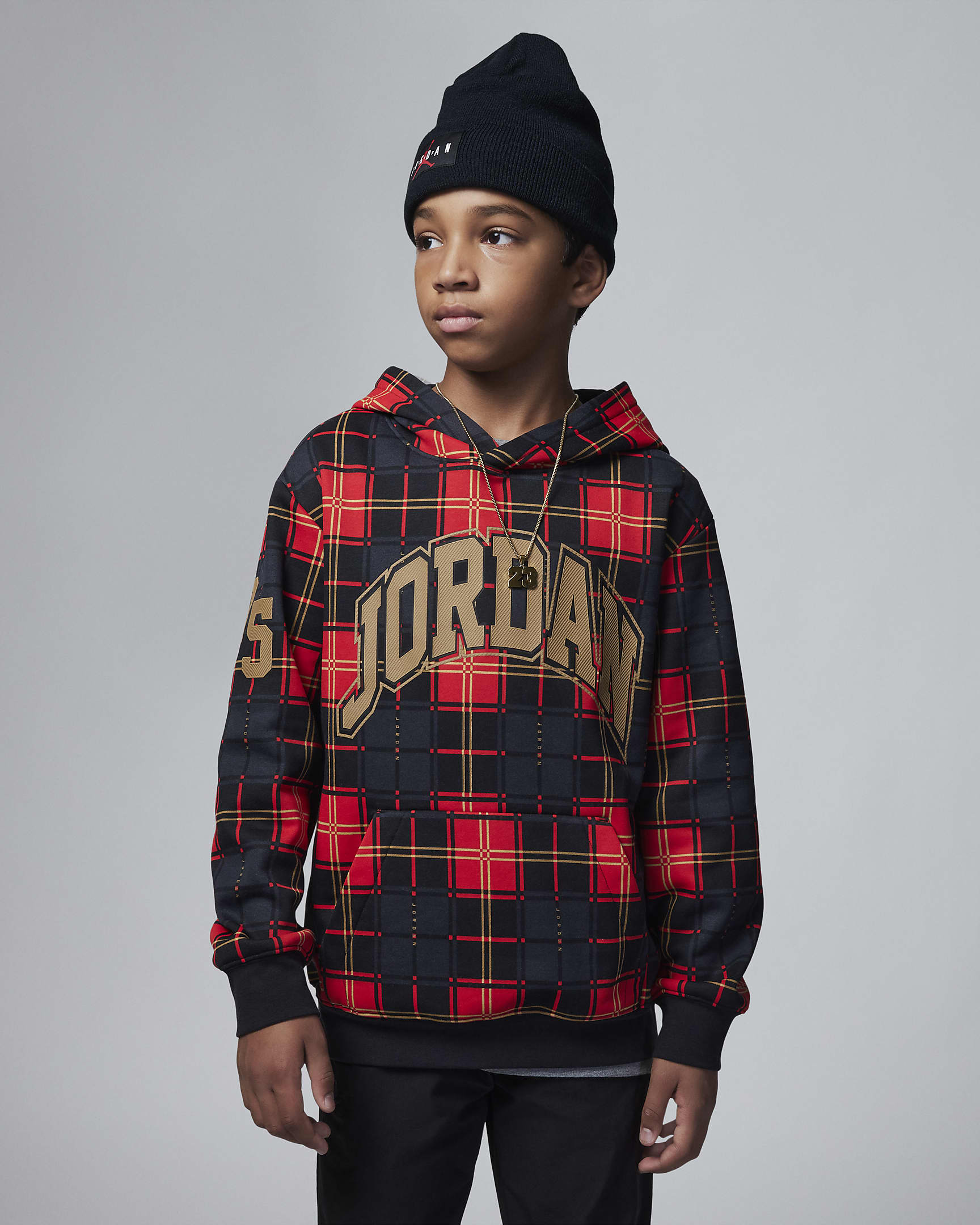 Brooklyn Fleece Plaid Pullover Hoodie Big Kids' Hoodie - Black