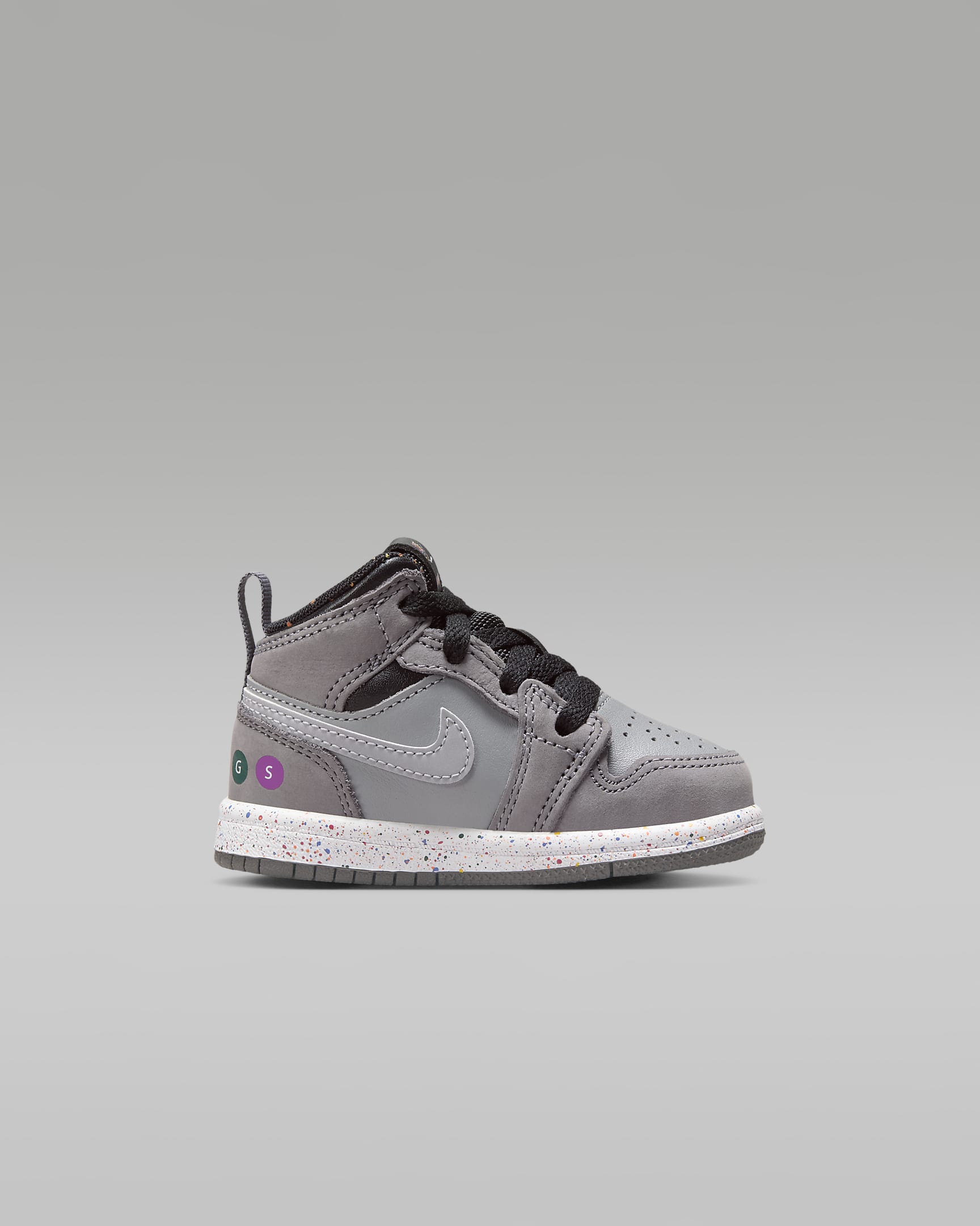 Tenis para bebé e infantil Jordan 1 Mid Wings - Gris humo/Negro/Naranja láser/Plata mate